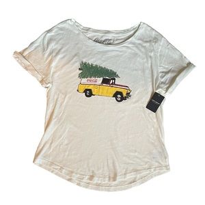 Lucky Brand Coca Cola Christmas Tree & Vintage Car Graphic T Shirt